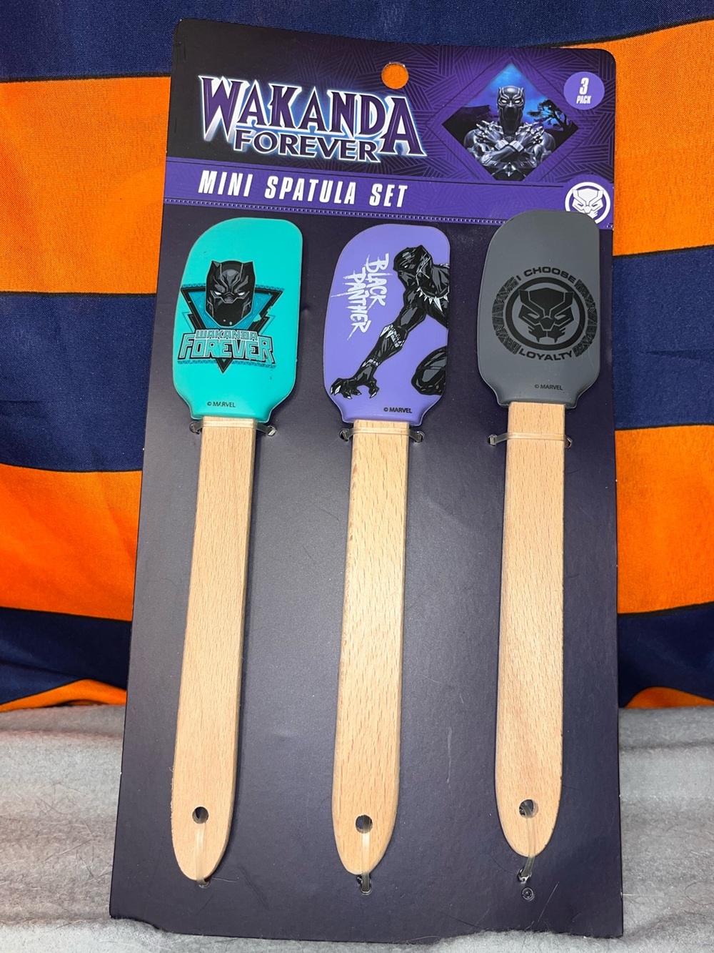 NEW  Marvel BLACK PANTHER WAKANDA FOREVER 3 Pack Silicone 8" Mini Spatula Set